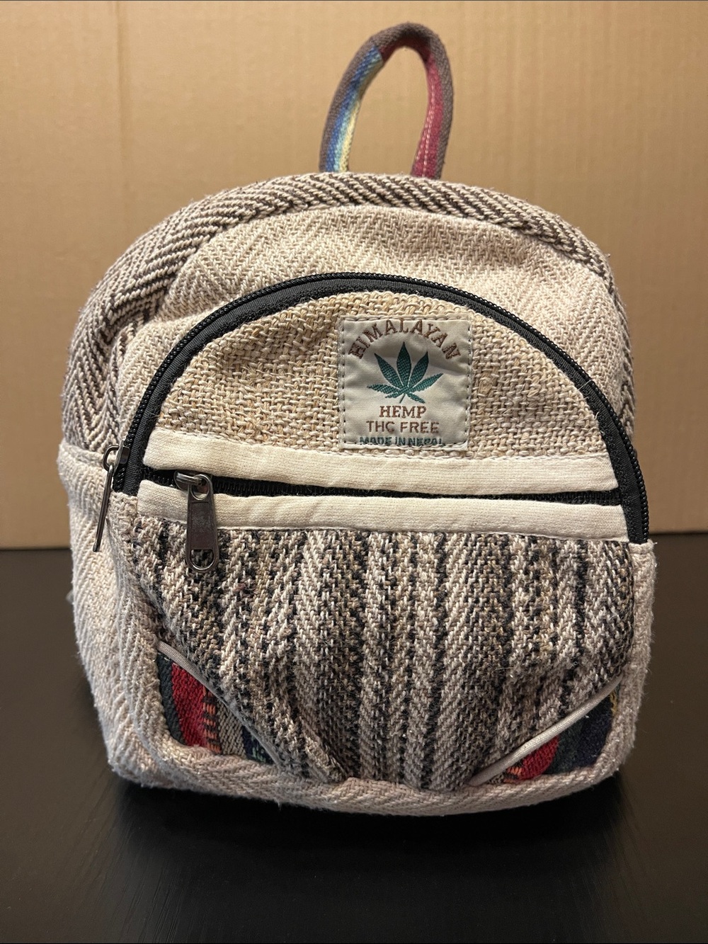 Himalayan Hemp Small Cream & Brown Woven Backpack